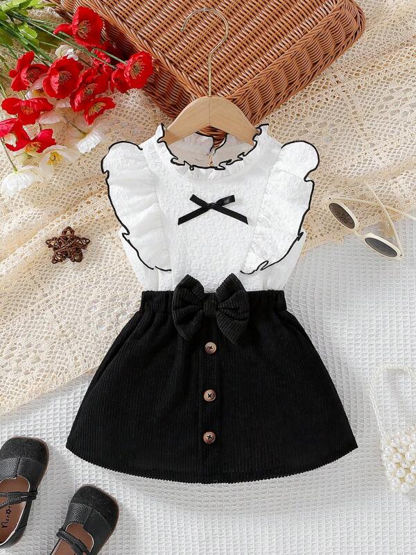 Conjunto de 2 piezas para bebé y niñas pequeñas, blusa y falda