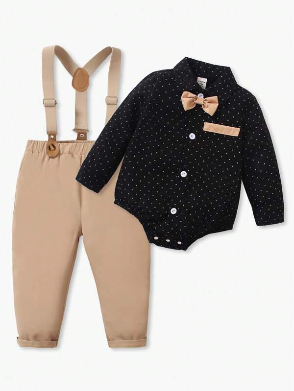 Conjunto de 2 piezas para bebé y niños pequeños, body y pantalón con tirantes