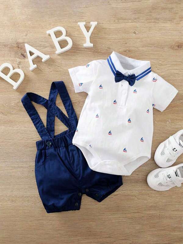 Conjunto de 2 piezas para bebé y niños pequeños, body y shorts con tirantes