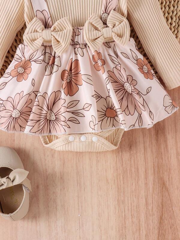 Set de 2 piezas para bebé niña, body-vestido con lazo