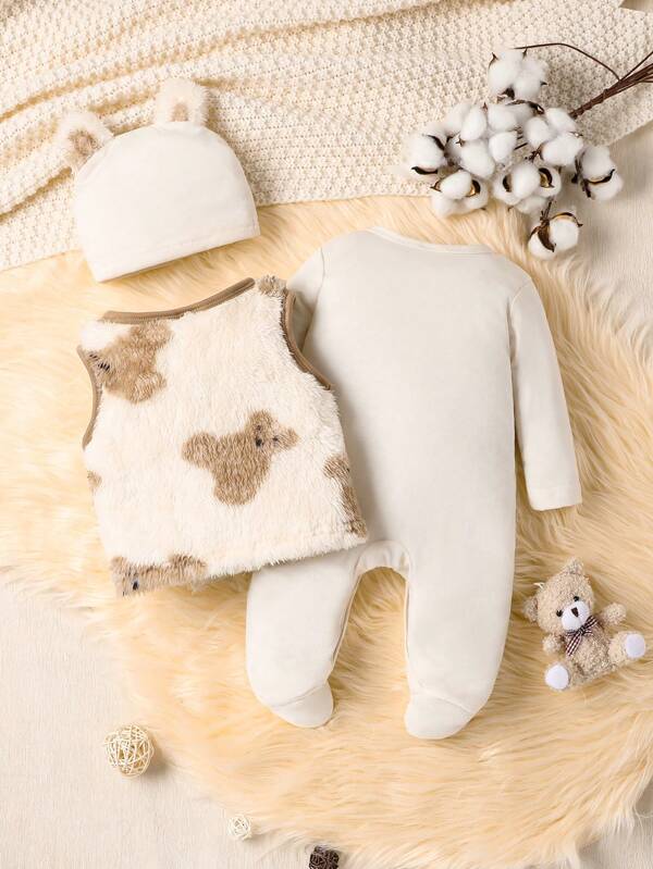Set de 3 piezas para bebé niña, chaleco, mameluco y gorro