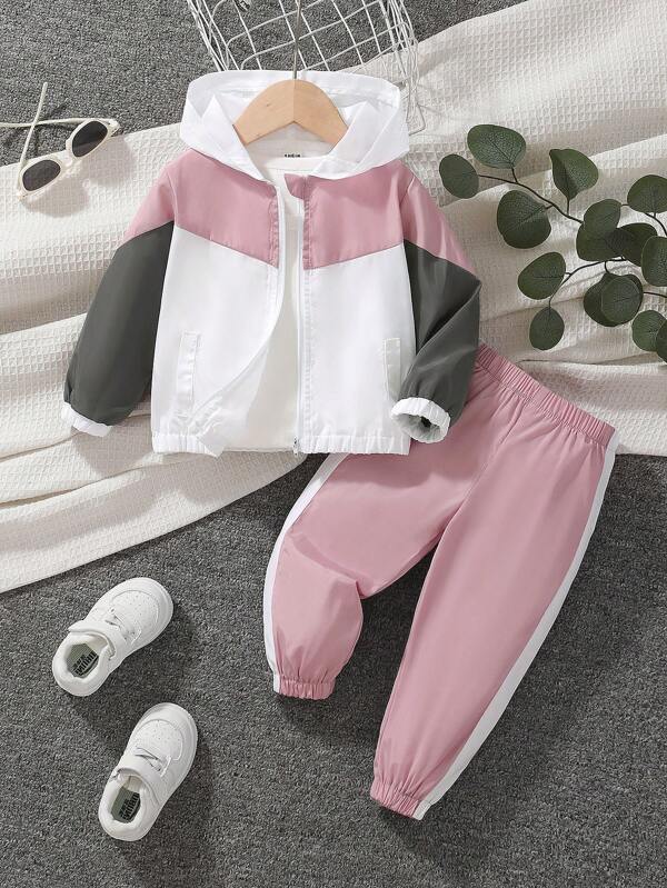Conjunto de 2 piezas para bebé y niñas pequeñas, corta viento y joggers