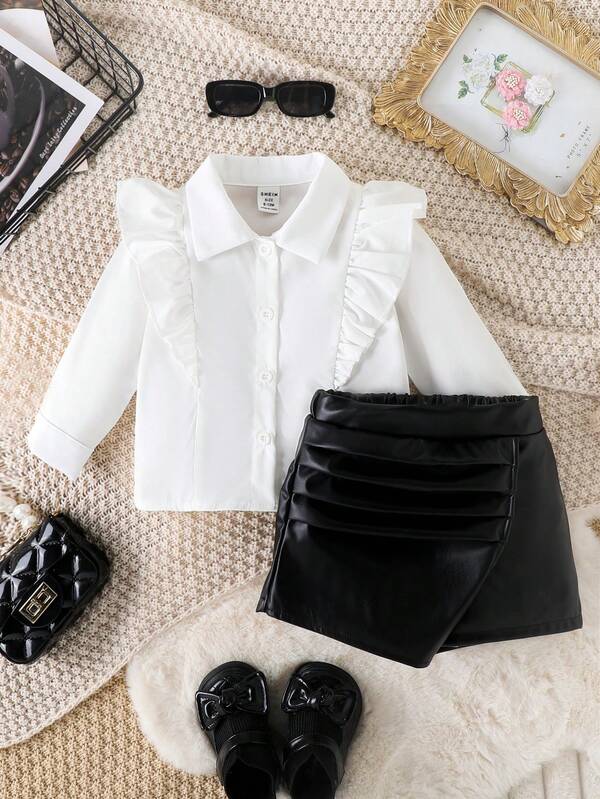 Conjunto de 2 piezas para bebé y niñas pequeñas, camisa y falda-short