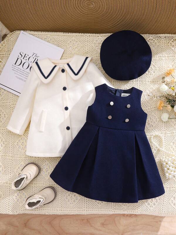 Set de 3 piezas para bebé y niñas pequeñas, vestido, cardigán y bohina