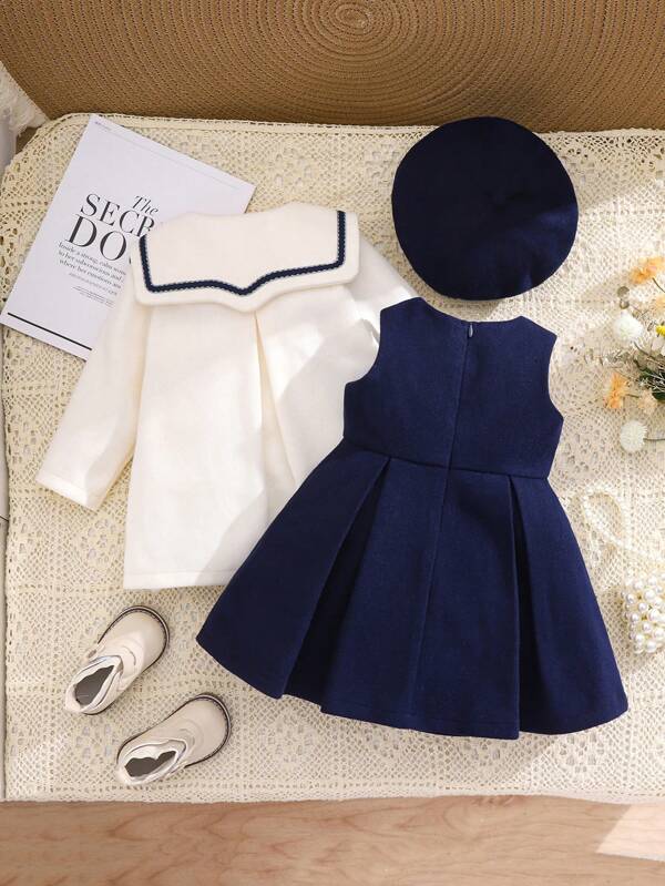 Set de 3 piezas para bebé y niñas pequeñas, vestido, cardigán y bohina