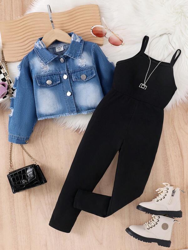 Conjunto de 2 piezas para niñas pequeñas, enterizo con chaqueta