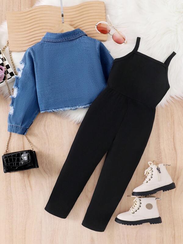 Conjunto de 2 piezas para niñas pequeñas, enterizo con chaqueta