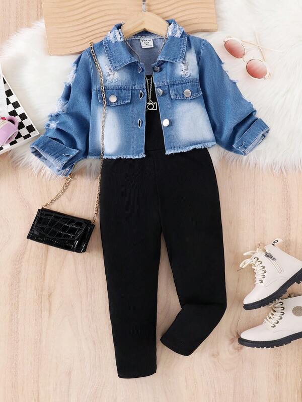 Conjunto de 2 piezas para niñas pequeñas, enterizo con chaqueta