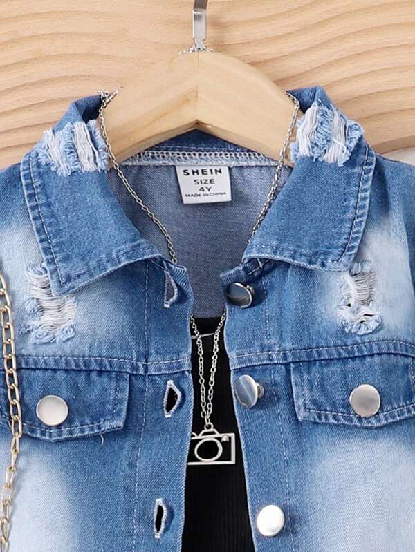 Conjunto de 2 piezas para niñas pequeñas, enterizo con chaqueta