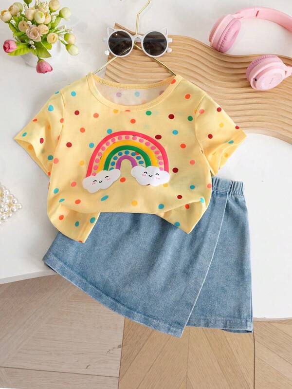 Conjunto de 2 piezas para niñas pequeñas, blusa y falda