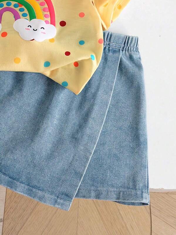 Conjunto de 2 piezas para niñas pequeñas, blusa y falda