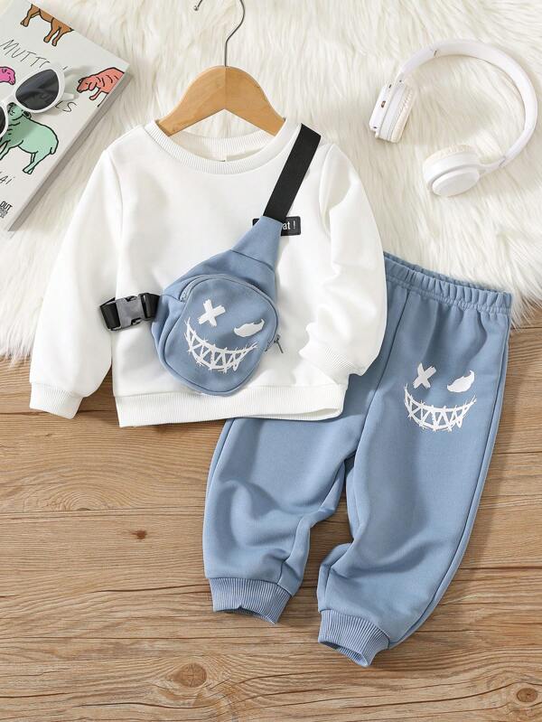 Set de 3 piezas para bebé y niño pequeño, sweater, mono y bolso