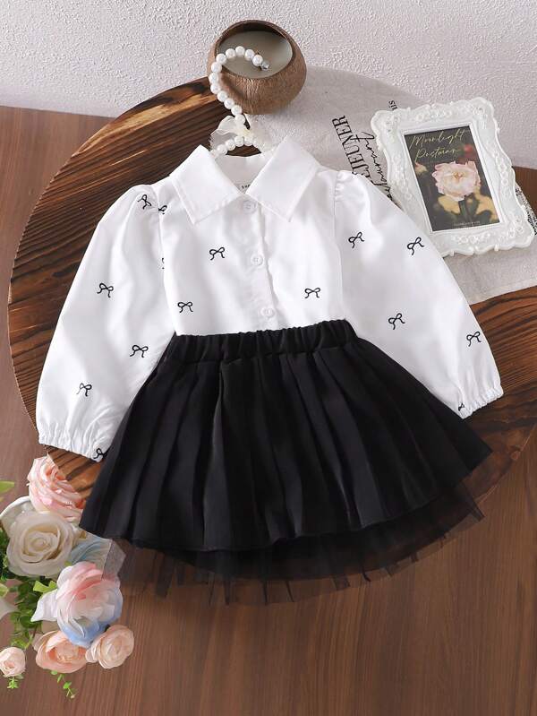 Conjunto de 2 piezas para bebé y niñas pequeñas, camisa y falda