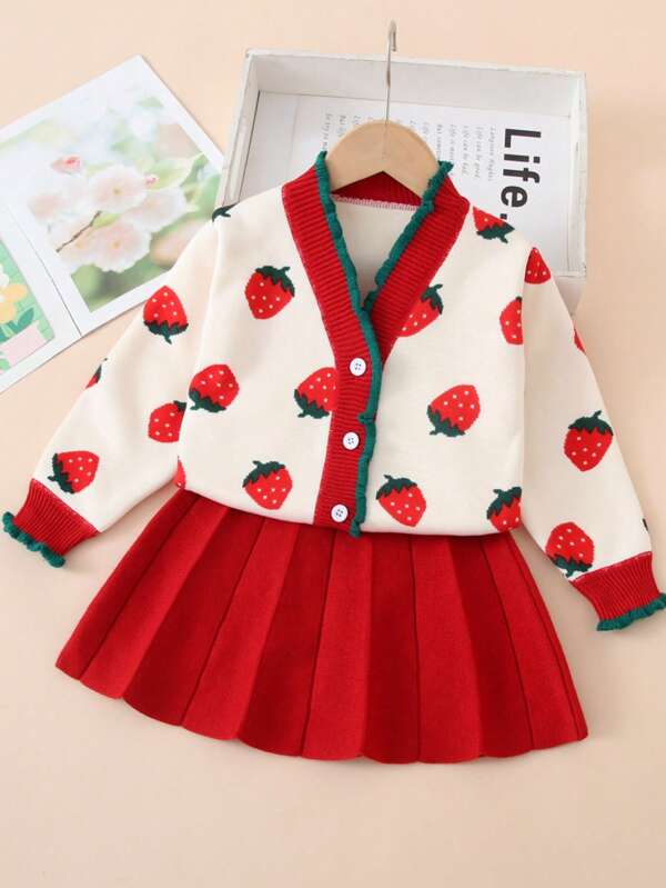 Conjunto de 2 piezas para niñas pequeñas, sweater y falda