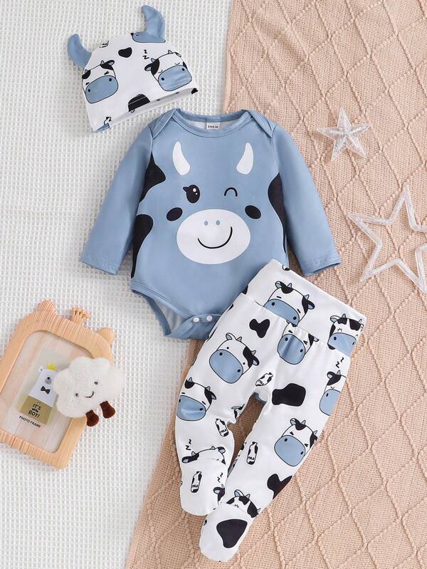 Set de 3 piezas para bebé y niños pequeños, body, mono y gorro