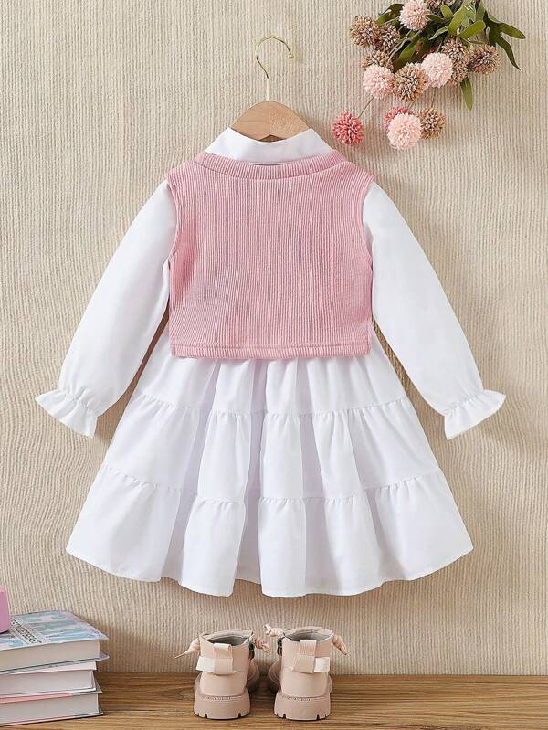 Set de 3 piezas para bebé y niña pequeña, vestido, chaleco y bolso bandolero