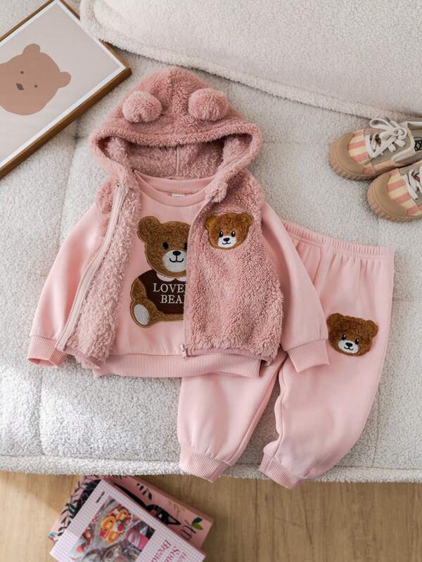 Set de 3 piezas para bebé y niñas pequeñas, sudadera, chaleco y joggers