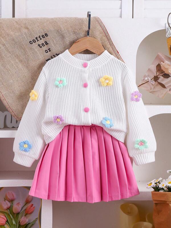 Conjunto de 2 piezas para niñas pequeñas, sweater y falda