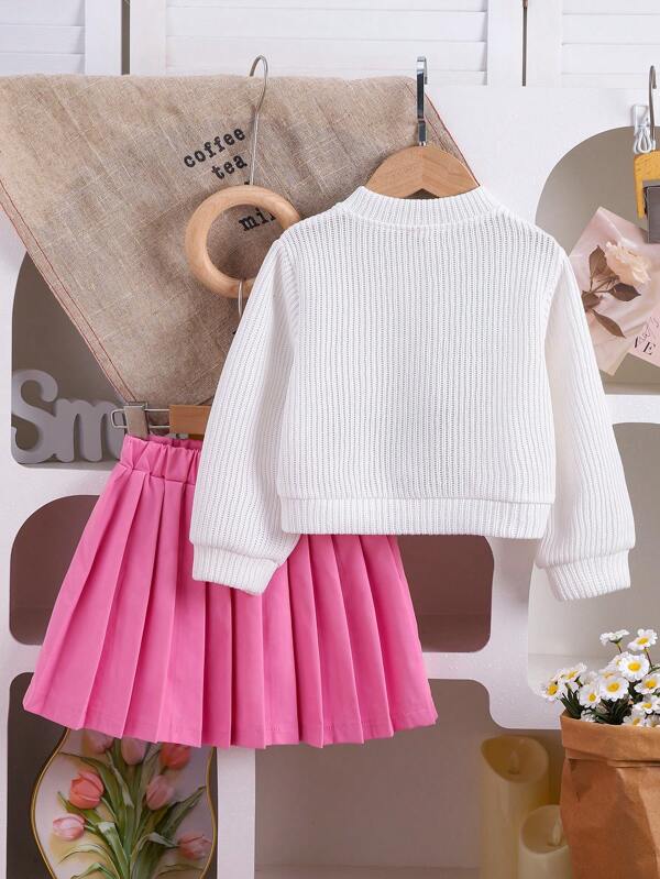 Conjunto de 2 piezas para niñas pequeñas, sweater y falda