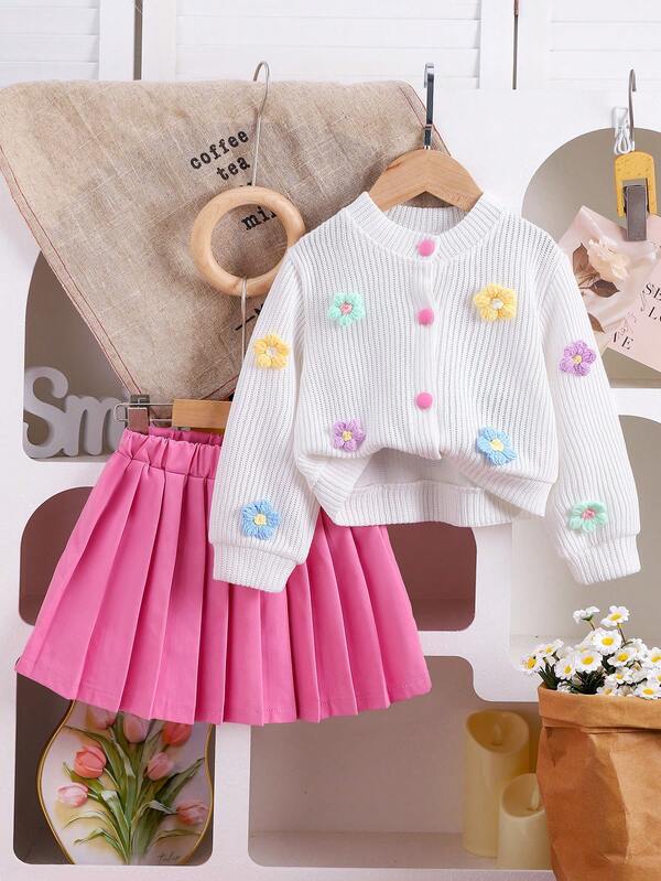 Conjunto de 2 piezas para niñas pequeñas, sweater y falda