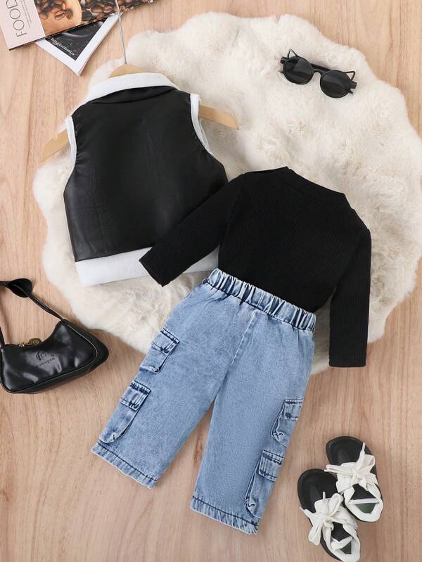 Conjunto de 3 piezas para bebé y niñas pequeñas, sweater, chaleco y pantalón