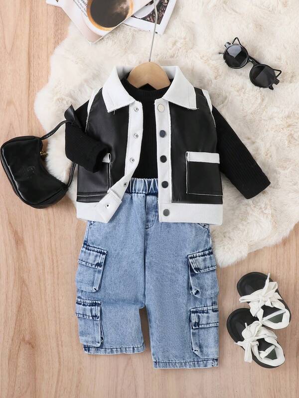 Conjunto de 3 piezas para bebé y niñas pequeñas, sweater, chaleco y pantalón