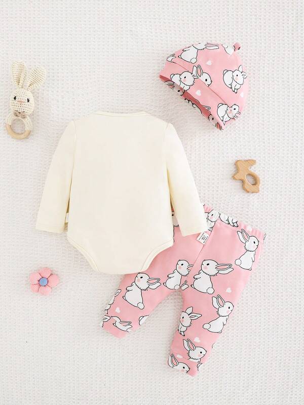 Sete de 3 piezas para bebé niña, sweater, mono y gorro