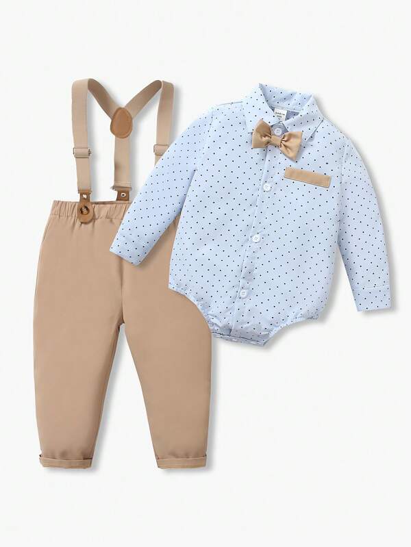 Conjunto de 2 piezas para bebé y niños pequeños, body y pantalón con tirantes