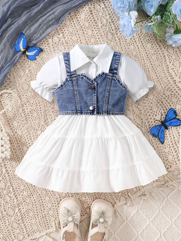 Conjunto de 2 piezas para bebé y niñas pequeñas, vestido y chaleco