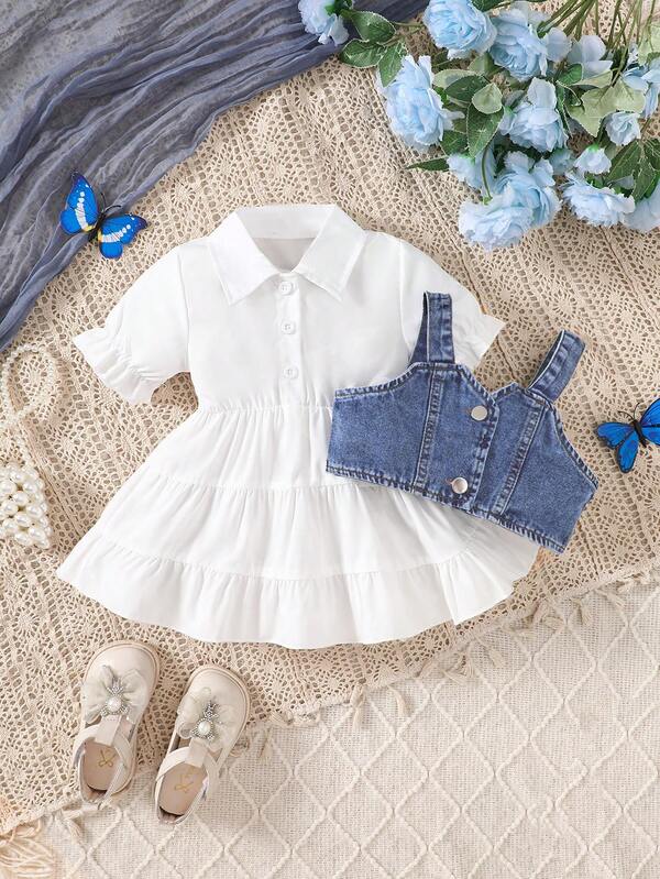 Conjunto de 2 piezas para bebé y niñas pequeñas, vestido y chaleco