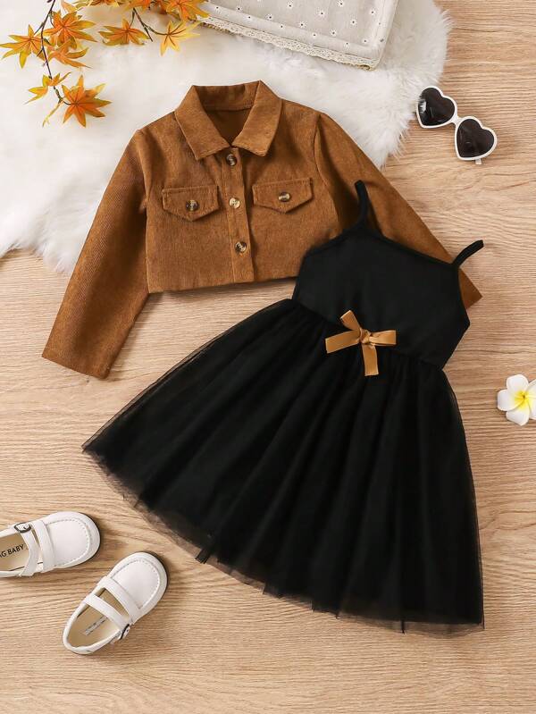 Conjunto de 2 piezas para niñas pequeñas, vestido y chaqueta