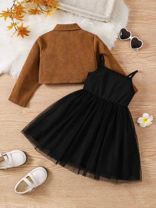 Conjunto de 2 piezas para niñas pequeñas, vestido y chaqueta