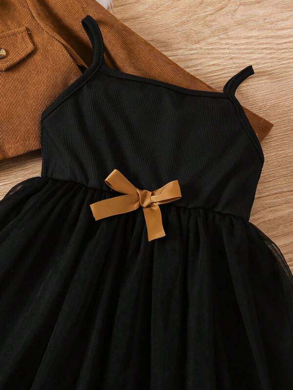 Conjunto de 2 piezas para niñas pequeñas, vestido y chaqueta