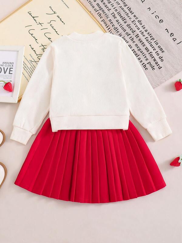 Conjunto de 2 piezas para niñas pequeñas, sweater y falda
