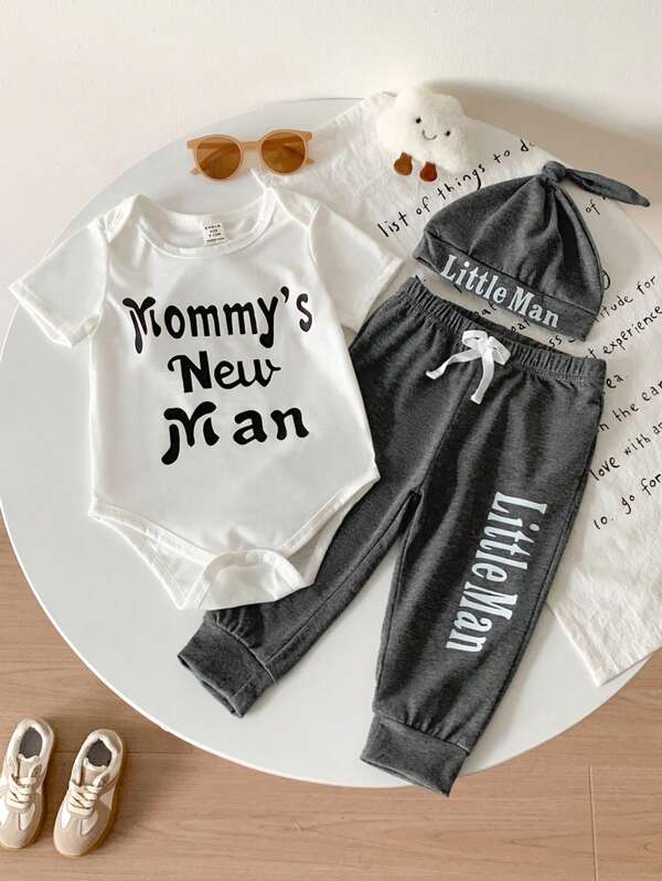 Set de 3 piezas para bebé y niño pequeño, body, mono y gorro