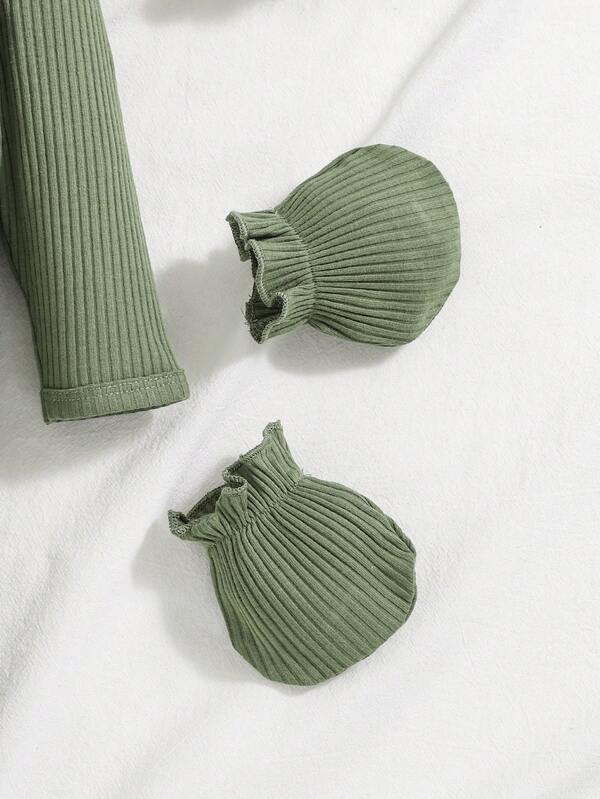 Set de 3 piezas para bebé niño, mameluco, gorro y manoplas