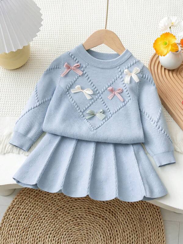 Conjunto de 2 piezas para bebé y niñas pequeñas, sweater y falda