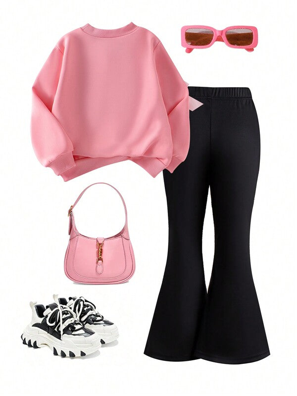 Conjunto de 2 piezas para niñas pequeñas, sudadera y pantalón acampanado