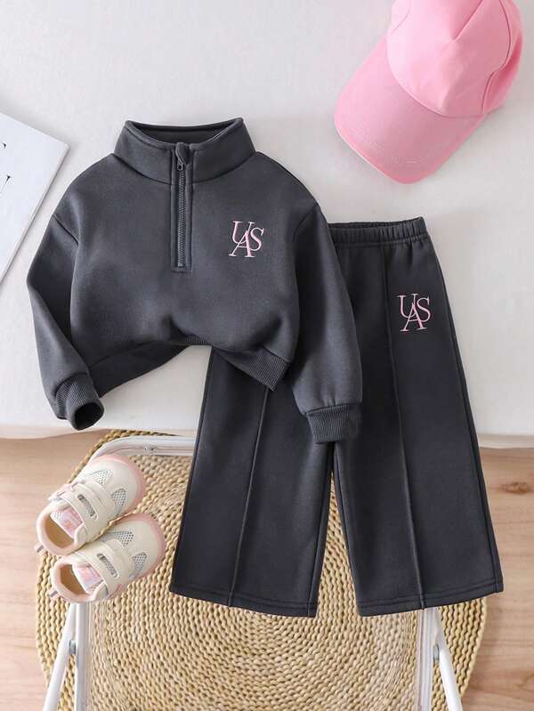 Conjunto de 2 piezas para bebé y niñas pequeñas, sudadera y mono ancho