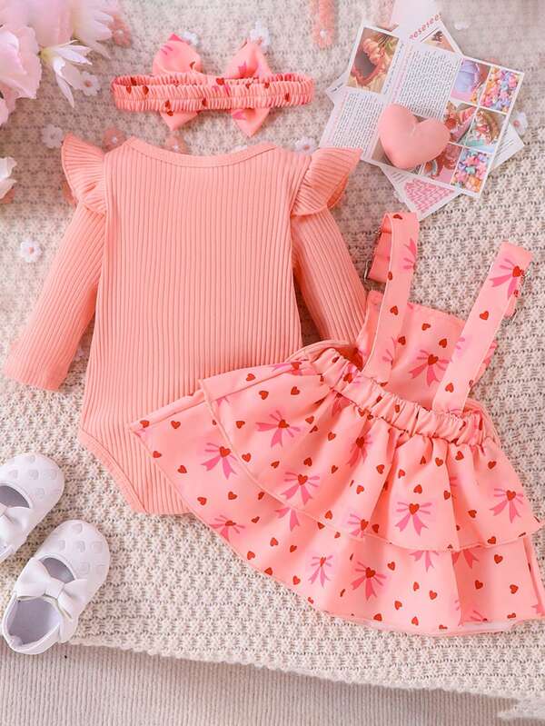 Set de 3 piezas para bebé y niña pequeña, body, vestido y diadema