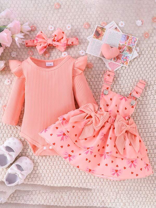 Set de 3 piezas para bebé y niña pequeña, body, vestido y diadema