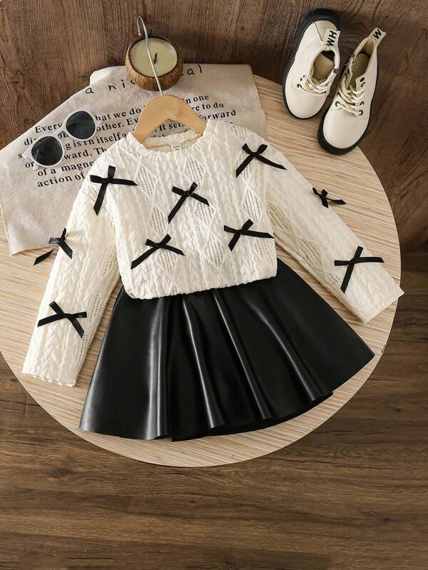 Conjunto de 2 piezas para niñas pequeñas, sweater y falda
