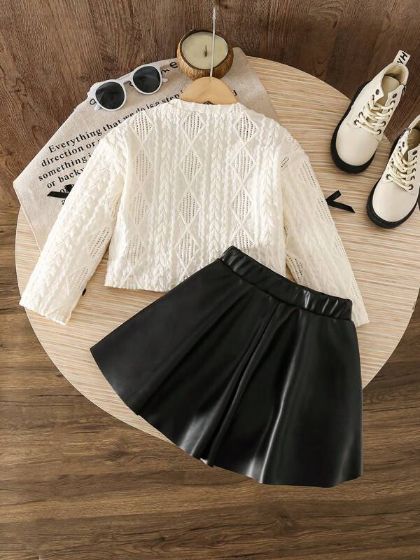 Conjunto de 2 piezas para niñas pequeñas, sweater y falda