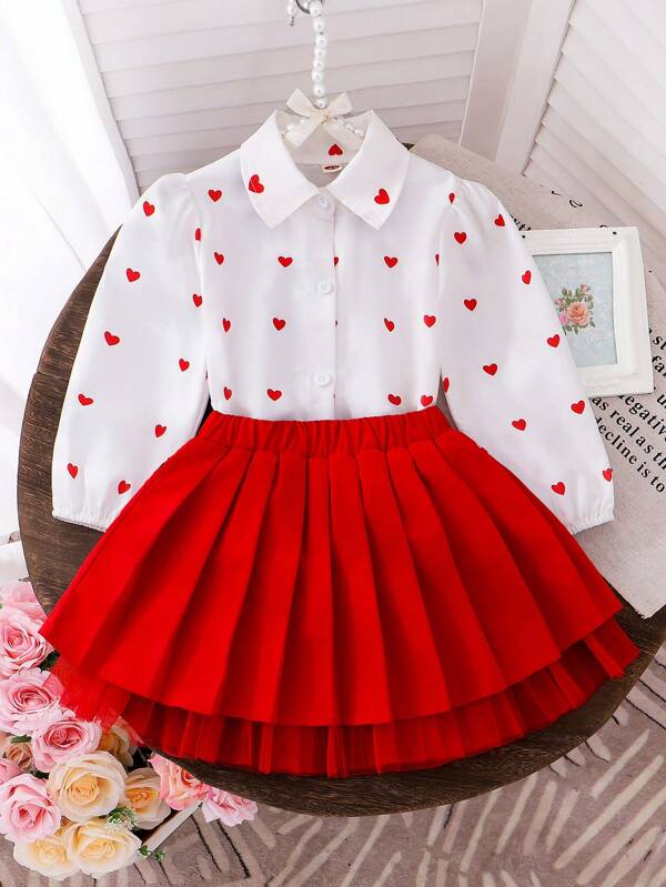 Conjunto de 2 piezas para niñas pequeñas, camisa y falda