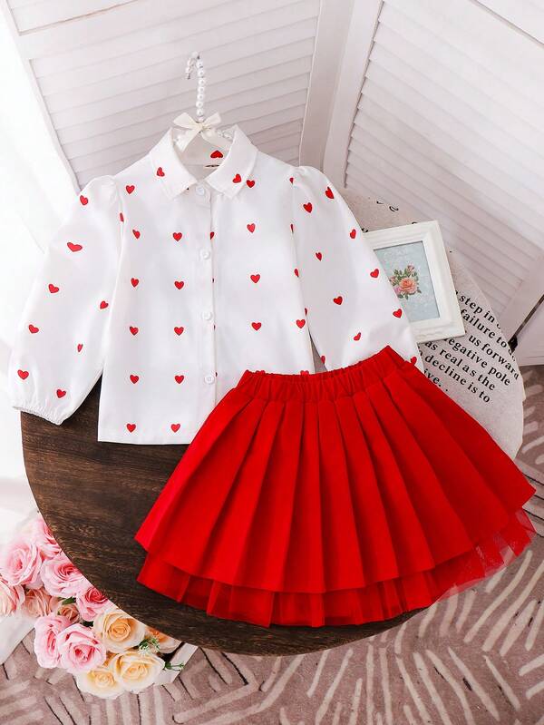 Conjunto de 2 piezas para niñas pequeñas, camisa y falda