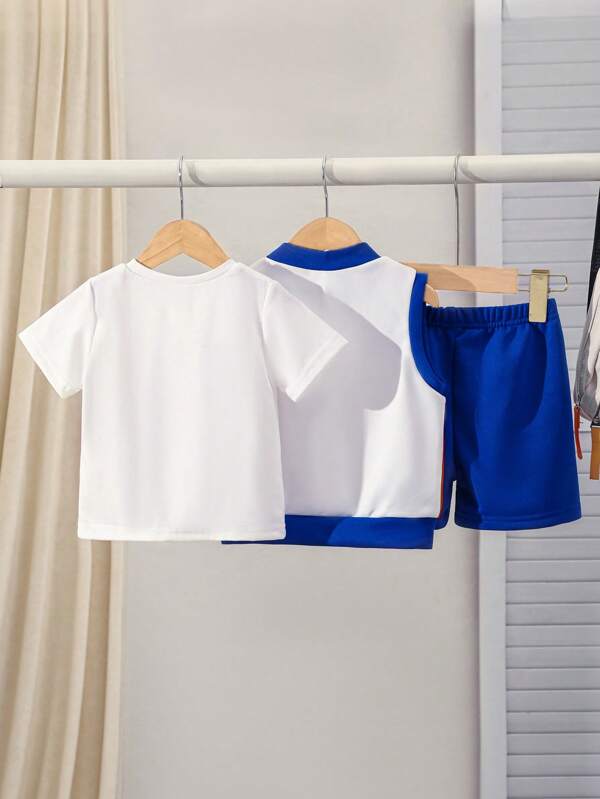 Set de 3 piezas para bebé y niños pequeños,franela, chaleco y shorts