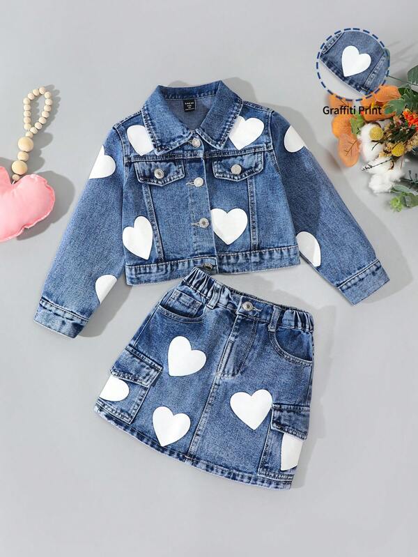 Conjunto de 2 piezas para niñas pequeñas, chaqueta y falda