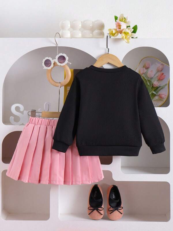Conjunto de 2 piezas para niñas pequeñas, sweater y falda