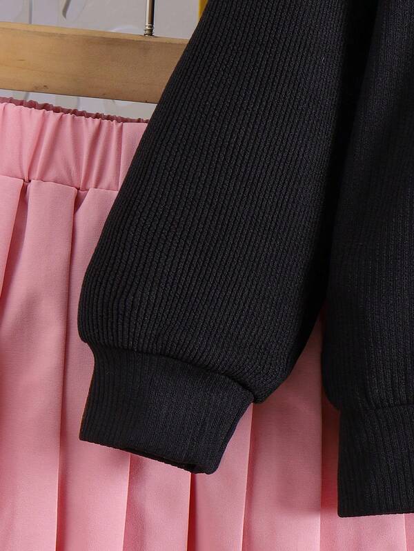 Conjunto de 2 piezas para niñas pequeñas, sweater y falda