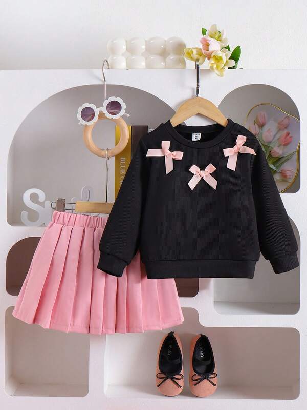 Conjunto de 2 piezas para niñas pequeñas, sweater y falda